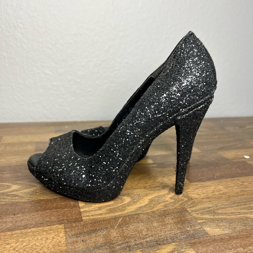 Y2K Vintage Betsey Johnson Black Glitter Heels